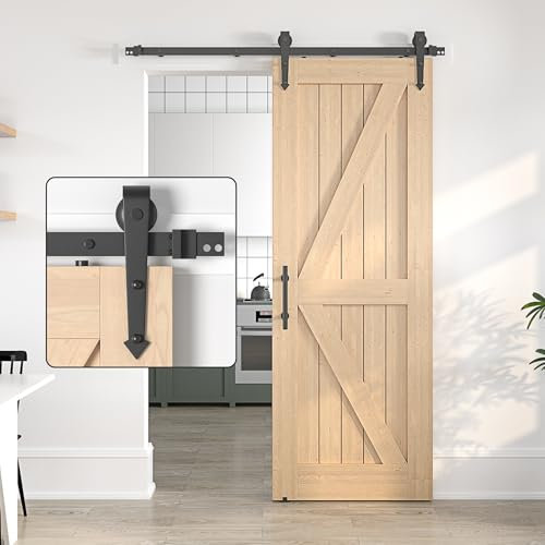 SANKEYTEW 6.6FT/201CM Sliding Door Kit Without Door - Single Wood Barn Door Sliding Kit - Heavy Duty Steel Sliding Door Track - Arrow Shaped Black