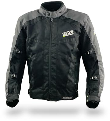 TLA BURNOUT Motorcykeljacka med skydd, CE-godkänd klass A med avtagbart vattentätt membran. Sino storlekar 7XL herr dam motorcykeljacka skoter, andas, vår, sommar, höst., Svart, S