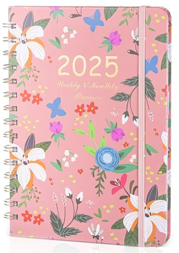 JIANTA Kalender 2025 Terminplaner A5 2025 Wochenplaner, 2025 Buchkalender Ringbuch A5-Planer mit Monatsregistern von Januar bis Dezember Tagebuch, Wöchentlich Monatlich Planer Rosa