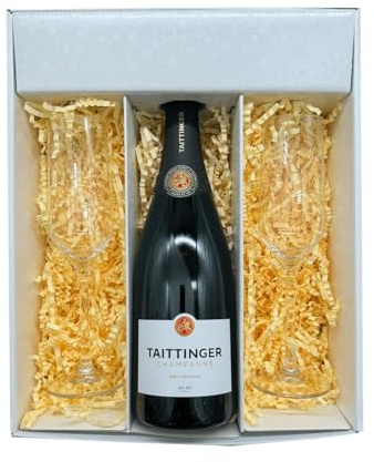 Coffret Blanc : Taittinger – champagne - 1 Brut et 2 Flûtes « carr頻 – (1x75cl)