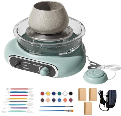 Dickly Mini-Töpferscheiben-Set, elektrische Tonscheibe, Keramikherstellungsmaschine für Kinder und Erwachsene, GrÜn