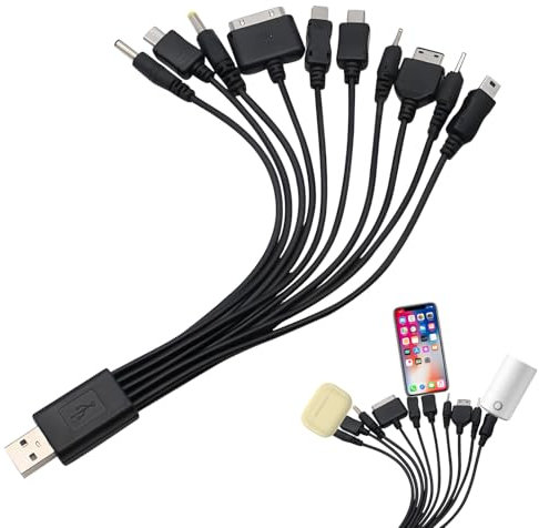 10-in-1 Universal-Handy-Ladegerät, Multi-Ladekabel, Universal-Ladegerät mit mehreren Köpfen, USB-Ladekabel, kompatibel mit Samsung LG, Huawei Zte und Sony Ericsson, Nokia, PSP, USB-Ladekabel