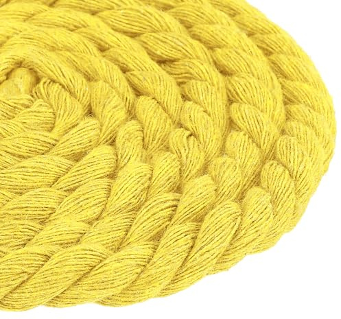 QUARKZMAN Flätat bomullsrep, 12 mm x 11 meter naturlig bomull 3 flätade trådar Macrame Rope Lanyard hängande hängande projekt dekoration och hantverk (ljusgul)
