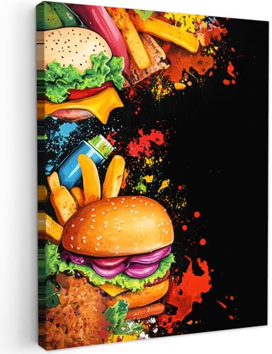 MuchoWow© Stampa Foto 60x80 cm Quadro Moderno Quadri Moderni Soggiorno Con Cornice Stampe Da Parete Camera Da Letto Matrimoniale Decorazione Canvas Fast food - Graffiti - Hamburger - Cibo