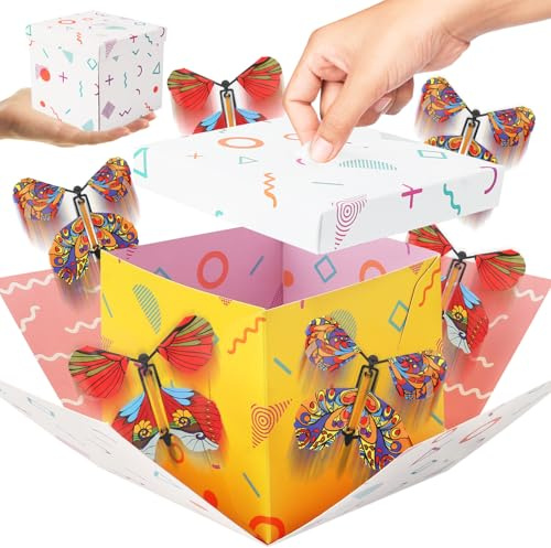 Blinket Caja de regalo de explosión de mariposa voladora con 6 mariposas voladoras, caja de regalo sorpresa de cumpleaños con mariposa, cajas de pastel sorpresa para cumpleaños, boda, graduación