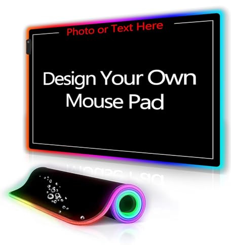 Naispanda Personalisierte RGB Gaming Mauspad, XXL Mauspad 350x250, Personalisiert Gaming Mousepad mit Rutschfester Gummibasis 12 Beleuchtungs Modi für PC, Laptop, Tastatur