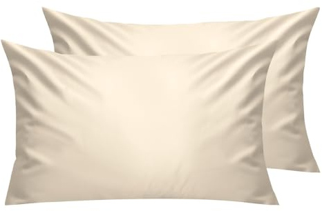 Lirex Kissenbezüge 2er Pack, 300 Fadendichte, 100% Baumwolle, Bequem und Atmungsaktiv, 40 x 70 cm, Cremeweiß