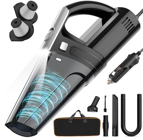 DRECELL Aspirapolvere portatile per auto, con potente aspirazione 7000PA, DC 12 V di potenza, cavo da 5 m, con luce LED, accessori per auto per uomo/donna