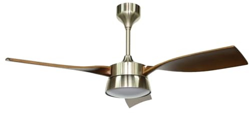 NARVI Ventilador de Techo con Palas ABS | Motor DC 40W | Función Invierno/Verano | Mando a Distancia | Bombilla LED 22W | 6 Velocidades | Cuero-Dorado