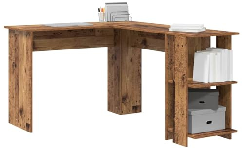 vidaXL Escritorio de Esquina Madera Envejecida 140 x 113,5 x 75 cm, Escritorio Moderno en Esquina, estación de Trabajo L, Ahorra Espacio y Tiene Almacenamiento, ergonómico para casa
