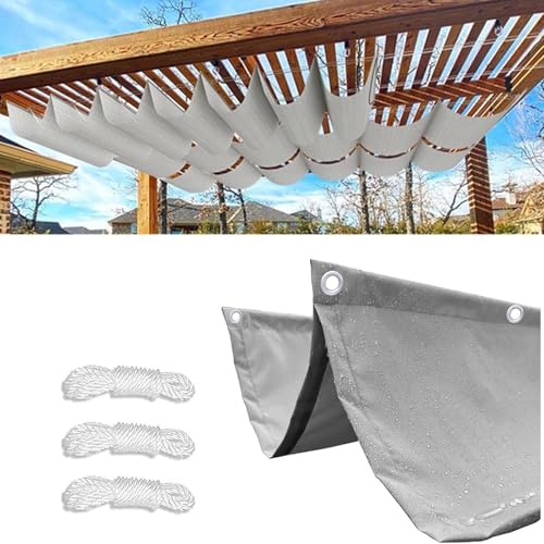 Tenda a Vela Parasole a Onda Retrattile, Vela Ombreggiante Impermeabile, Telo Ombreggiante Con Occhiellato, Tenda A Vela Per Esterno Sole Giardino, Solare Schermo UV (Grigio chiaro,1.2×7m(BxL))