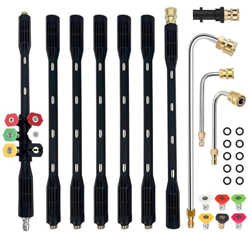 Idropulitrice Bacchetta Prolunga per Kärcher, Kit da 10 Tubi di Prolunga Accessorio per Idropulitrice da 4000 psi con 5 Ugelli Ugello ad Alta Pressione ad Attacco Rapido da 1/4