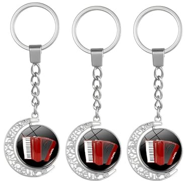 ZENRUIMING Lot de 3 porte-clés accordéon rotatifs double face – Cadeaux musicaux pour les amateurs de musique, les amateurs de concert et les interprètes de groupe