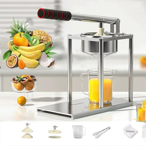 Exprimidor manual de acero inoxidable, extractor de zumo manual, con vaso medidor, clip, 200 bolsas de zumo y dos moldes, base engrosada, extraíble para su limpieza, para uso doméstico y comercial