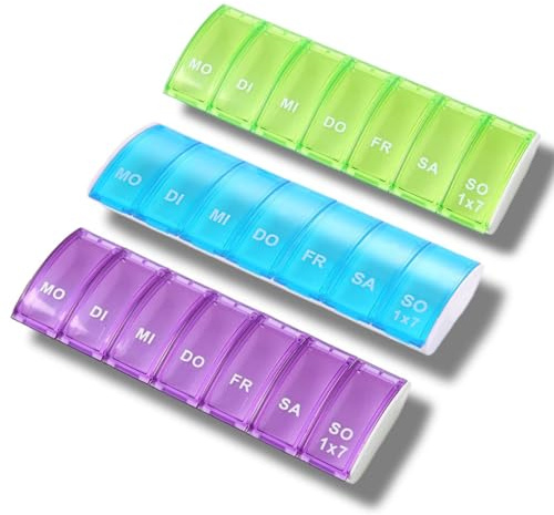 3 stycken pillerask 7 dagar, pillerask liten veckovis tablettlåda bärbar resemedicin låda med separata fack för förvaring av läkemedel