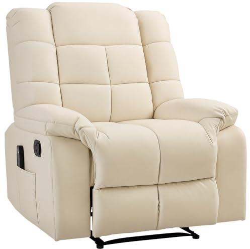 HOMCOM Sillón de Masaje, Sillón Relax Reclinable con 8 Puntos de Masaje, Mando a Distancia, Tapizado en PU, Reposapiés, Bolsillo Lateral, Butaca para Salón, Dormitorio, Crema