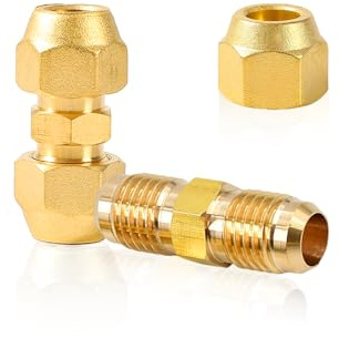 YOUZMY 1 pezzo 1/4 pollici connettore tubo di rame doppio nipplo per tubo diRame, doppio nipplo tubo di Rame con dado, per tubo di rame 6,35 mm accessori aria condizionata (1/4)