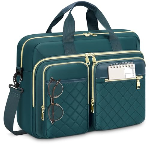 RAINSMORE Laptopväska för kvinnor bärbar dator portfölj stort laptopfodral arbete datorväska messengerväska för kvinnor affärer kontor resor högskola, Mörkgrön, 17.3 inch, Utility