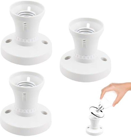 E27 Lamp Base Socket Converter, 3 Pack Ceiling Rose Screw Light Fitting | E27 Straight Socket for Ceiling Pendant, Compatible with LED CFL Incandescent Bulbs, White Screw Fitting Lamp Holder