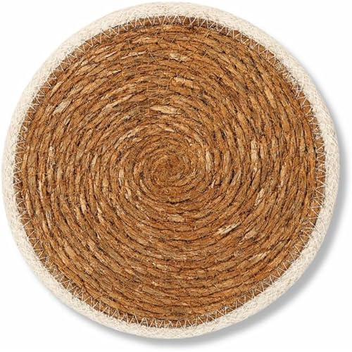 PARENCE.- Dessous de Plat Rond en Jonc de Mer Ø20 cm avec Bordure Blanche – Set de Table Naturel et Rustique – Accessoire Cuisine Résistant à la Chaleur, Liège