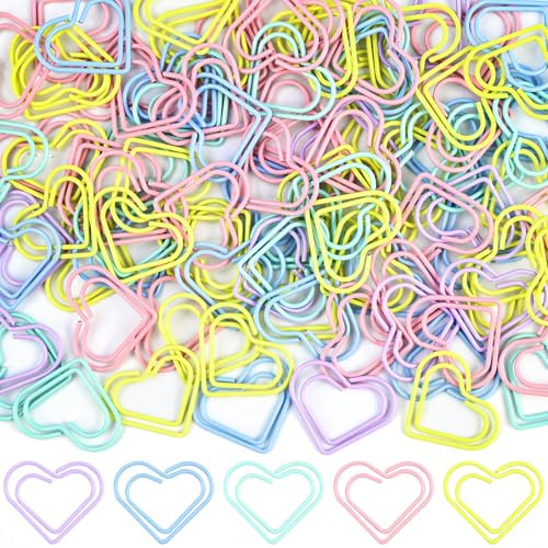 luckaide Büroklammern,100 Stück Büroklammern Bunt Große Motiv Büroklammer Herz Klammern Paper Clips Lesezeichen Briefklammern Papierklammern Metall Macaron Farben für Büro, Klassenzimmer, Aktenklammer