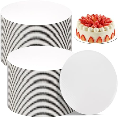 TESIN 50er Set Tortenunterlage Pappe Rund 25cm – 3mm Starke Tortenpappe Weiß – Fettabweisende Cake Boards für Torten bis 24cm, Pizza & Catering