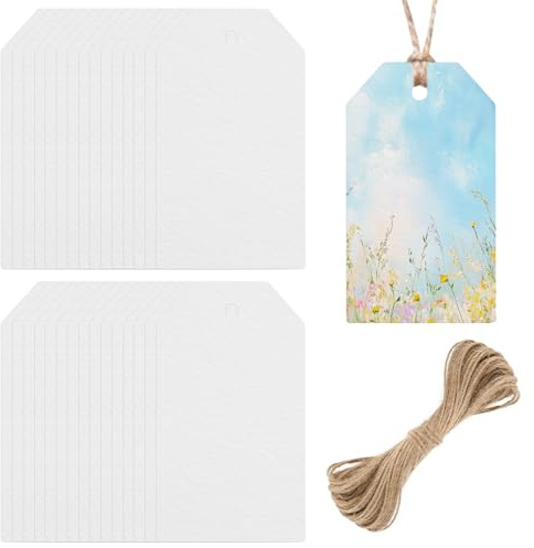 60Pcs Watercolor Paper Tags, Blank Cardstock Tags for Painting Thick 300 GSM, Pre-Punched Hanging Bookmark Sleeves for Arts and Crafts Gift Wrapping, Wedding, Christmas