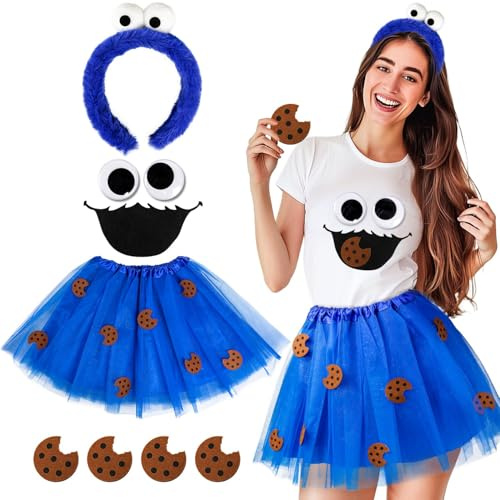 iZoeL krümelmonster kostüm Damen, Cookie Haarreif Tutu Rocke mit Cookie Monster aufkleber Karneval Kostüm Accessorie, Damen Kostüm karneval Fasching Mottoparty