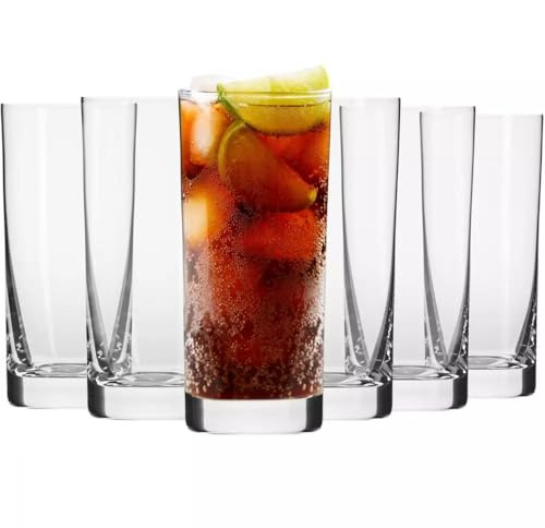 Krosno Water Glasses Set of 6-390ml Drinking Tumblers for Juice and Cocktails - Lead-Free Highball Crystal Drinking Glasses - Long Drink Glasses - Blended Collection