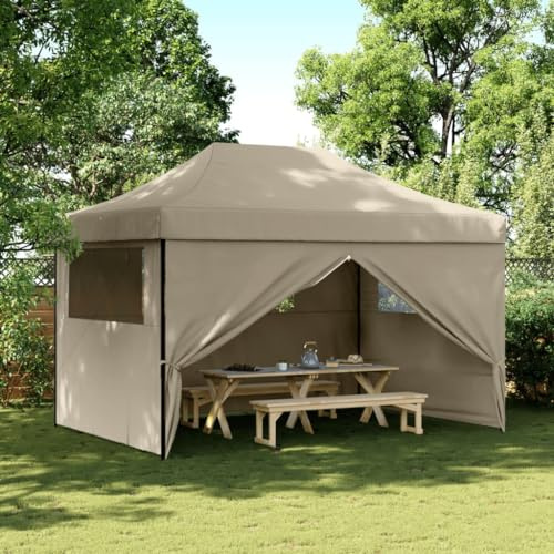 Tonnelle de jardin, tente de garage, tente de fête, pliable, pop-up, avec 4 panneaux latéraux, taupe, pour l'extérieur, le jardin, le camping