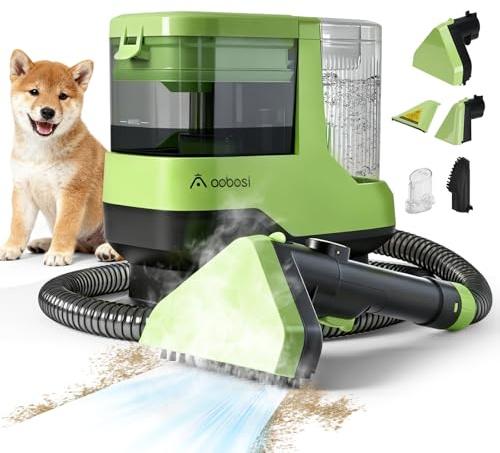 AAOBOSI Portable Carpet Cleaner Machine, 17Kpa Upholstery Steam Cleaner with Voice prompt Function, Self-cleaning, 4 Tools for Pets, Car, Couch and Stairs- C688, Green