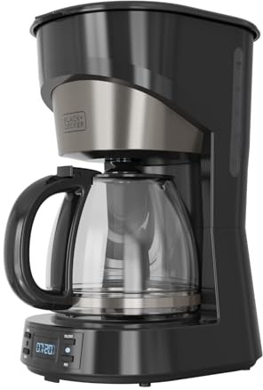 BLACK+DECKER – Macchina da caffè americano BXCO1002E | 1000W | 12 tazze | Timer 24h | Controllo digitale | Sistema antigoccia | Piastra riscaldante | Auto-off | Filtro lavabile | Inox antigraffio