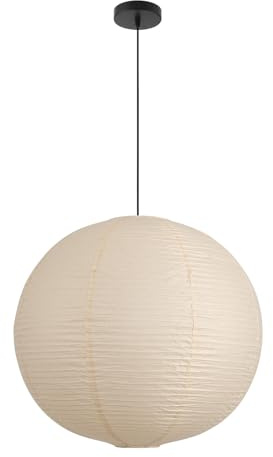 Fivemengo Large Paper Pendant Light with Cord and Canopy, 20in Off-White Rice Paper Hanging Lamp, Japanese Japandi Wabi Sabi Lantern Lamp Chandelier for Living Dining Room Bedroom Kitchen 1 Pack