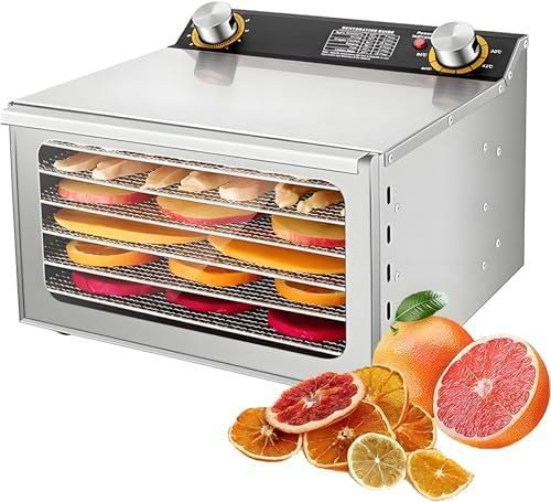 TPTAWF Deshidratador de Alimentos eléctrico Comercial, máquina de Acero Inoxidable de 8 bandejas, 400W, Ideal para Frutas, Hierbas, Verduras y Carne,6 Layers