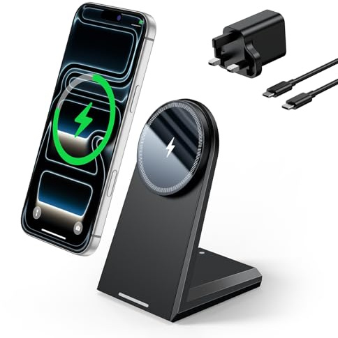 NANAMI 25W Fast Magnetic Wireless Charger Stand for iPhone with 30W Adapter | Fast Magnet Phone Charging Stand for iPhone 17 16 15 14 13 12 Series, N52 Strong Magnetic Hold, 360° Adjustable, Auto-Dim LED