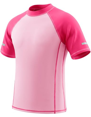 Keyck Kids Rash Vest Boys Girls Swim Top UV Rash Guard Shirts 7-15 Years | Short Sleeve Swim Shirts, Quick Dry Breathable, with Safety Reflective Stripes, Surfing Swimming Beach Running Outdoor Sports