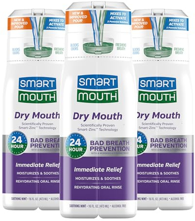 SmartMouth Activated Dry Mouth Mouthwash, Dry Mouth and Bad Breath Relief, Mint, 16 fl oz, 3 Pack