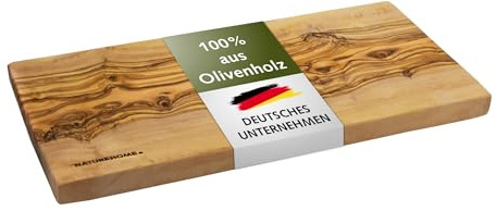 NATUREHOME Olivenholz Schneidebrett Massiv – Servierbrett & Frühstücksbrett aus Echtholz, Handgefertigt, Nachhaltig, ca. 35 x 18 x 2 cm