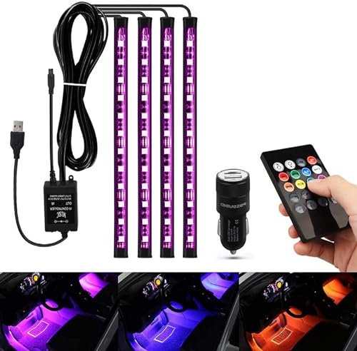 AIGUOZER Éclairage Intérieur de Voiture, Lampe LED Accessoire Voiture, 48 LED 16 Millions de Couleurs, Cadeau Decoration Voiture pour Men Women, Car Accessories Contrôle APP