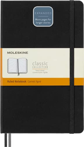 Moleskine Classic Notebook Expanded, Taccuino a Righe, Copertina Rigida e Chiusura ad Elastico, Formato Large 13 x 21 cm, Colore Nero, 400 Pagine