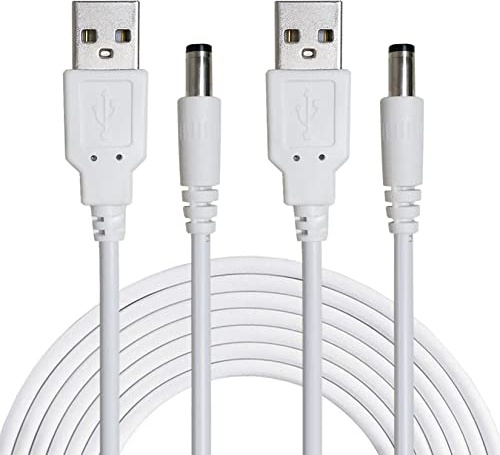 Liwinting 2 Stück 1.5m/4.92Feet USB auf DC Stecker, USB-zu-DC-Kabel, 5,5 mm x 2,1 mm-DC-Stecker-Buchse Konverter Power-Ladekabel, Anzug für 5,5 mm x 2,1 mm Laptops, Router, Tastatur usw. - Weiß