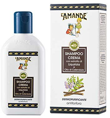 L'AMANDE - Shampoo Antiforfora Professionale con Vitamina E e Olio di Calendula, Shampoo Cute Grassa Bio ad Azione Purificante, Shampoo Uomo e Donna Delicato e Idratante in Crema - Liquirizia, 200 ml