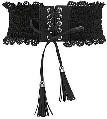 JIER Elastische Korsett Taillengürtel Damen Breiter Hüftgürtel Bindegürtel Spitze Taillengürtels Schnüren Bindegürtel Wickelgürtel Bindegürtel