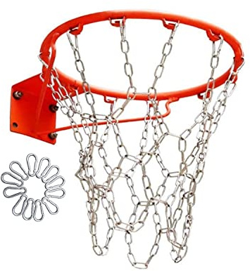 Heavy Duty Stainless Steel Chain Basketball Net, Outdoor Hanging Basket with 12 Hooks to Fit Most Standard Hoops Including Indoor Gyms, No Need to Worry About Rust.