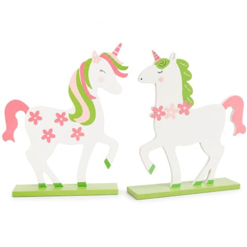com-four® 2X Einhorn aus Holz zum Aufstellen, Oster-Deko aus Holz | Aufsteller mit Einhorn-Figur - Holz-Deko für Ostern zum Hinstellen