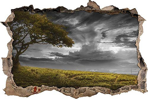 3D-Effekt Wandtattoo Aufkleber Durchbruch selbstklebendes Wandbild Wandsticker Stein Wanddurchbruch Wandaufkleber Tattoo,Alleinstehender Baum,Größe:80x125cm