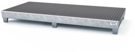 Auffangwanne classic-line aus Stahl für 8 Fässer, verzinkt,unterfahrbar,m. Gitterrost,2455x1210x250