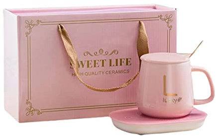 INIFLM Tasse thermostatique à 55 degrés, ensemble de tasses à café avec dessous de verre chauffant et plaque chauffante intelligente adaptée pour tasse en verre, céramique, tasse en métal (boîte