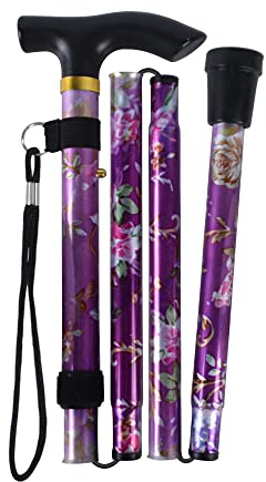 SPDYCESS Fällbara Promenadkäppar, Blommönster Aluminium Justerbar Gångrör Lätta Bärbara Resevandringsstolpar Halkfritt Handtag Alpenstock För Kvinnor Män Vandrare Seniorer