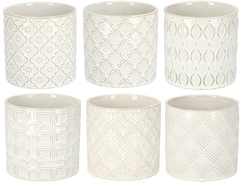 KOTARBAU® 6 x Maceta cilíndrica de cerámica esmaltada, 130x135 mm, Tiesto Decorativo para Plantas, Macetero Redondo para Interiores, Minimalista, Blanco, Beige, Acabado Brillante, Elegante, 6 UDS